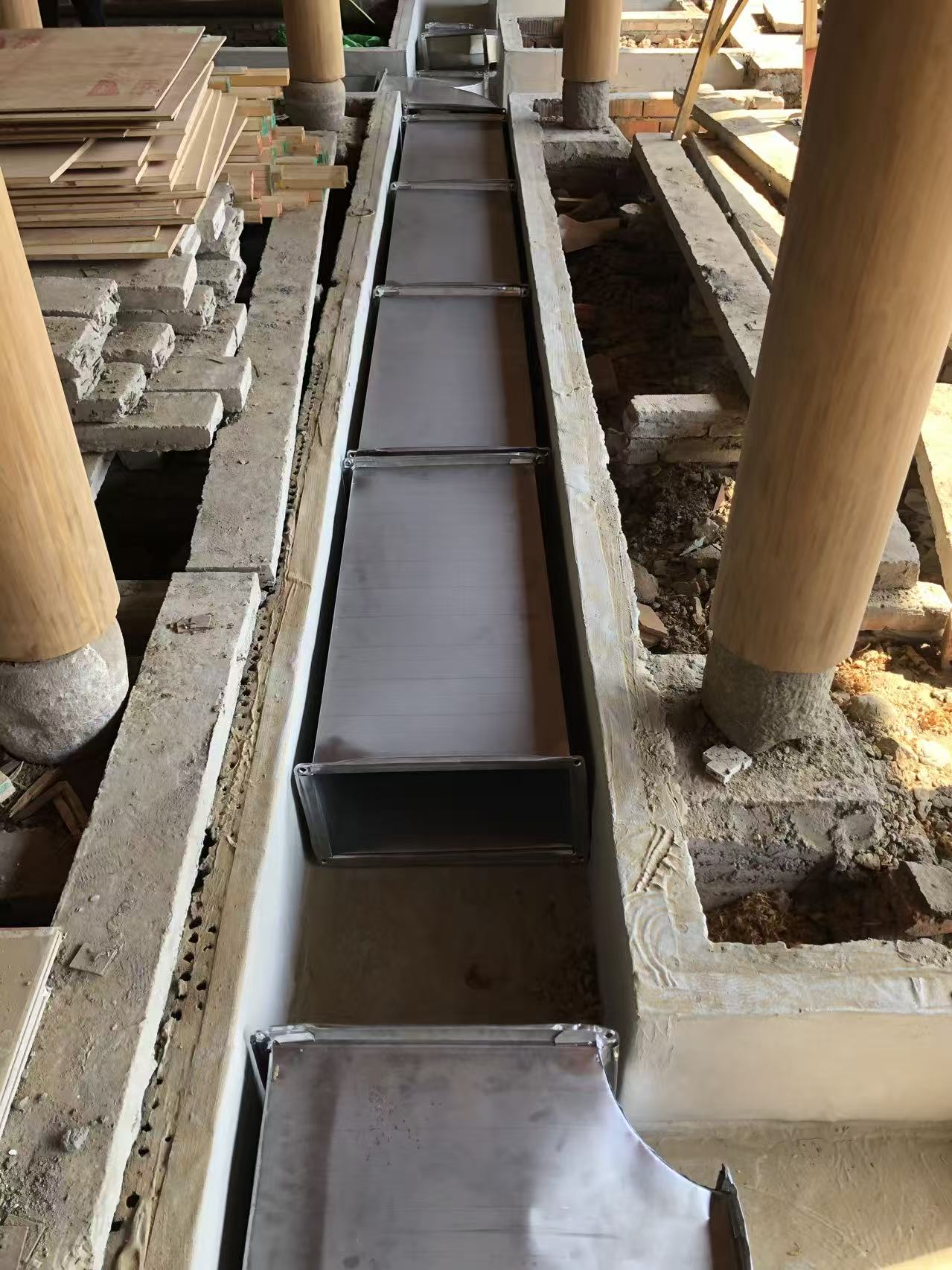 建设村百年古宅304不锈钢定制风管施工现场二