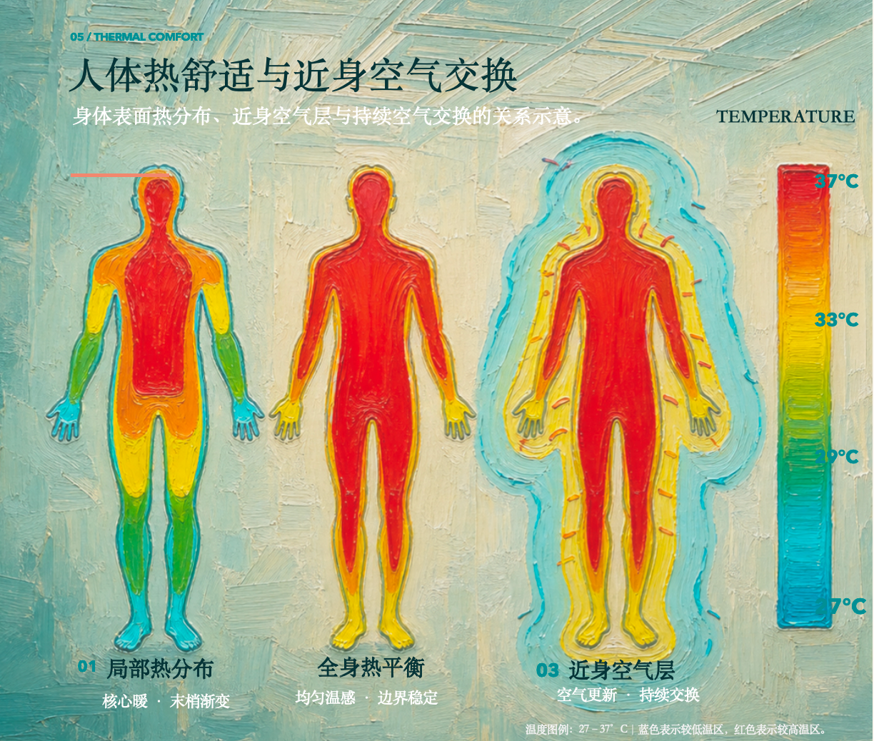 人体热舒适与近身空气交换示意图